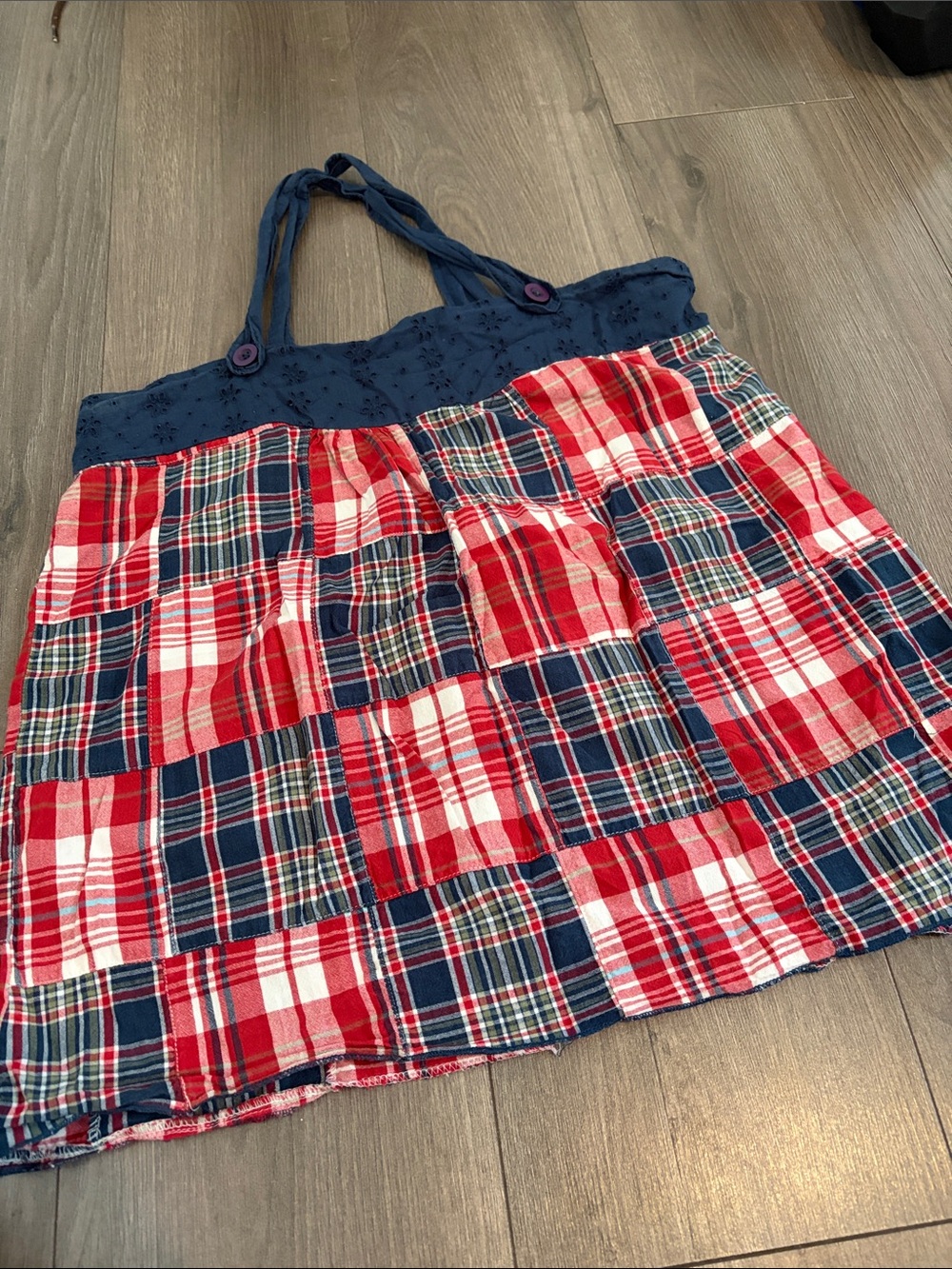 Plaid Patchwork Tank Top with Navy Yoke